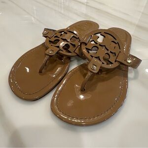 Tory Burch Tan Patent Leather Miller Sandals